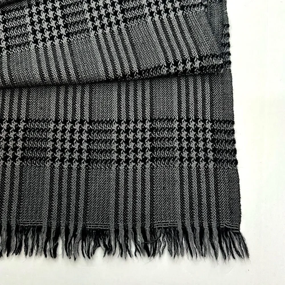 ETRO Milano Wool Oblong Scarf Gray Glen Plaid Men’s Women’s 18x72”
